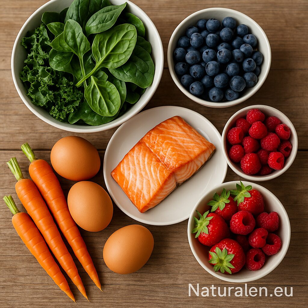 Когато започнат парене, умора, замъгляване пред екрана или страх от бъдещи проблеми със зрението, хората много често посягат към „най-добрата хранителна добавка за очи“. Обикновено това са капсули с лутеин, зеаксантин, омега-3, витамин A, цинк и понякога екстракт от боровинка. И тук логиката на хранителните добавки се повтаря – производителите събират в една капсула веществата, които очите обичат, но същите тези вещества ги има в определени храни. Ако ги вкарваш редовно в менюто, чинията се превръща в ежедневна, натурална хранителна добавка за очи.