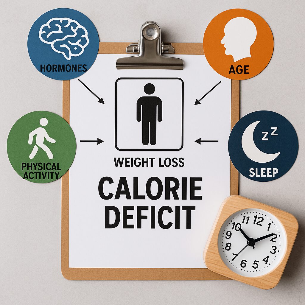 Калориен дефицит е универсален механизъм, но начинът, по който тялото реагира на него, се влияе от множество фактори. Двама души могат да приемат едно и също количество калории и да получат различни резултати. Това не означава, че принципът не работи. Означава, че организмът е сложна система, която адаптира разхода според вътрешното си състояние и начина на живот.